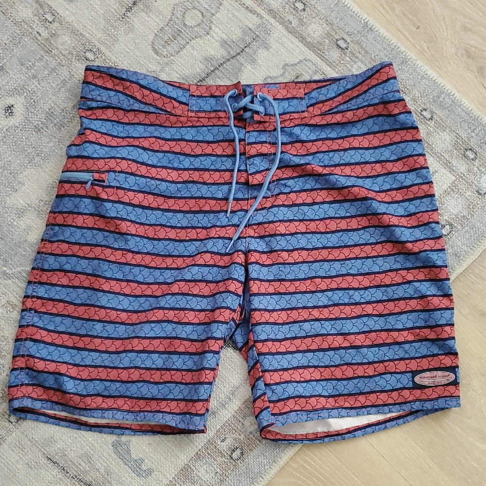 Vineyard Vines Angler Stripe Board Shorts Swim Trunks Men's Size 34
